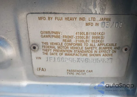 2004 Subaru Impreza Wrx from USA, damaged, VIN JF1GG296X4G806427